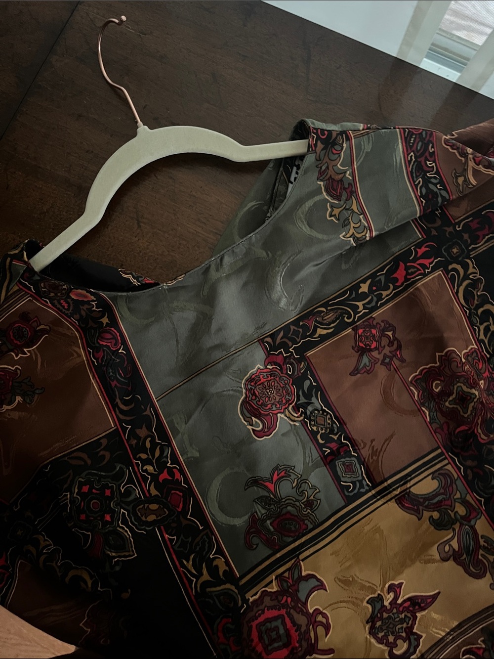 Patterned Short-Sleeve Boxy Top — Olive, Rust, Black - Picture 3 of 3